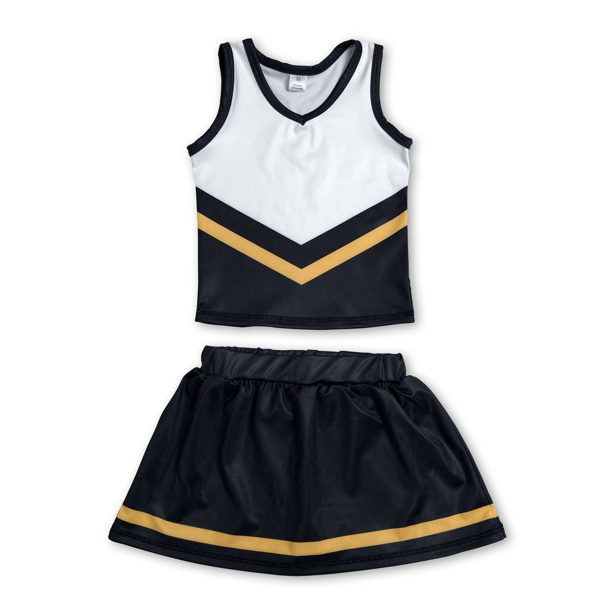 Sleeveless white blue top skirt girls team cheer active set: Blue gold / 7-8T