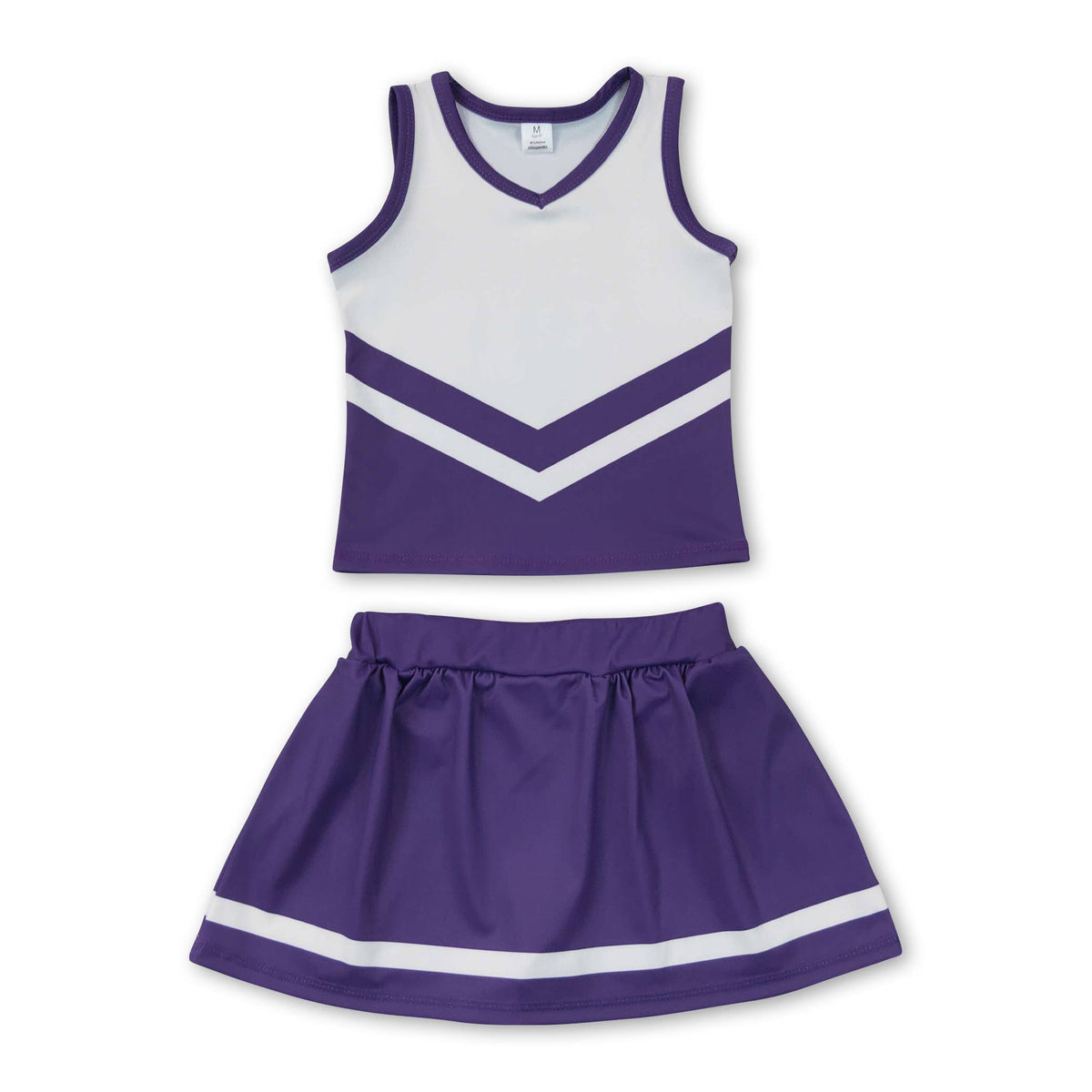 Sleeveless white blue top skirt girls team cheer active set: Blue gold / 14-16T