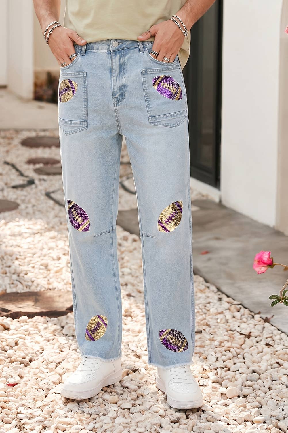 Game Day Sequin Patchwork Jeans