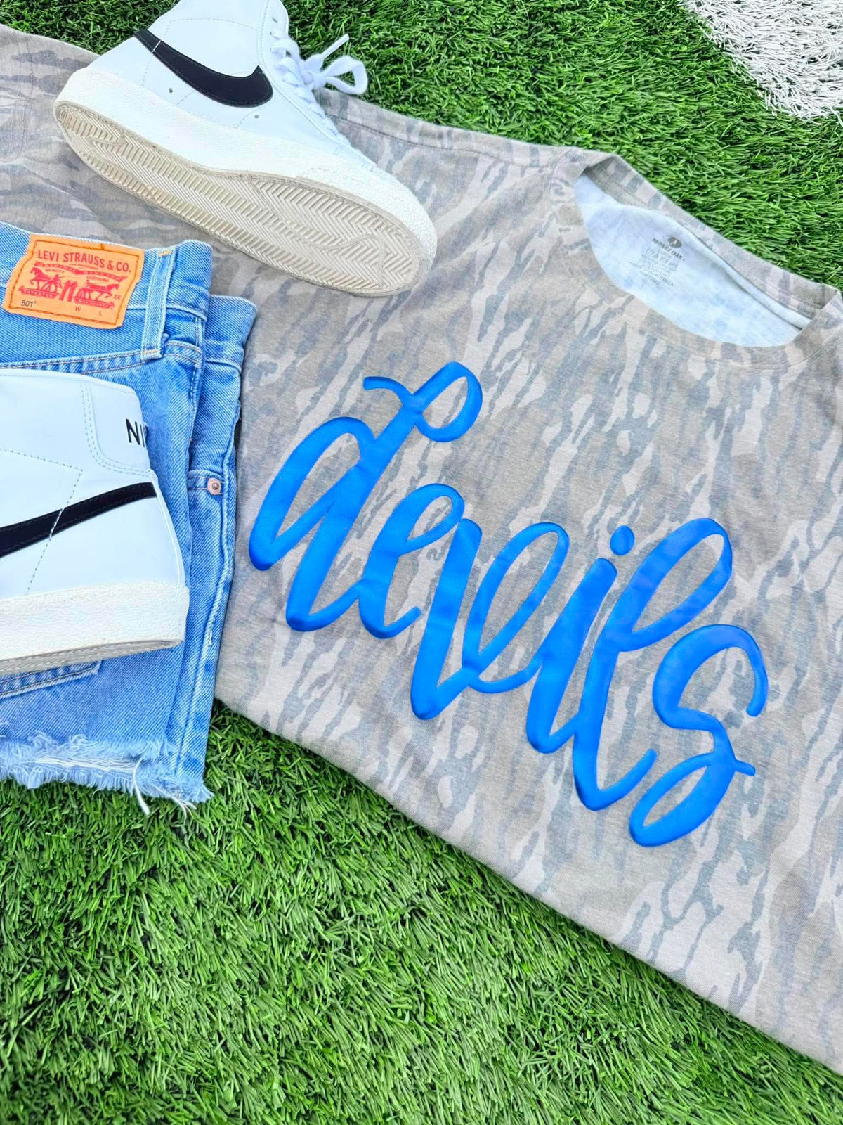 Camo Team Fancy Cursive GAME120 Puff Graphic: Bottomland Camo / 2XL