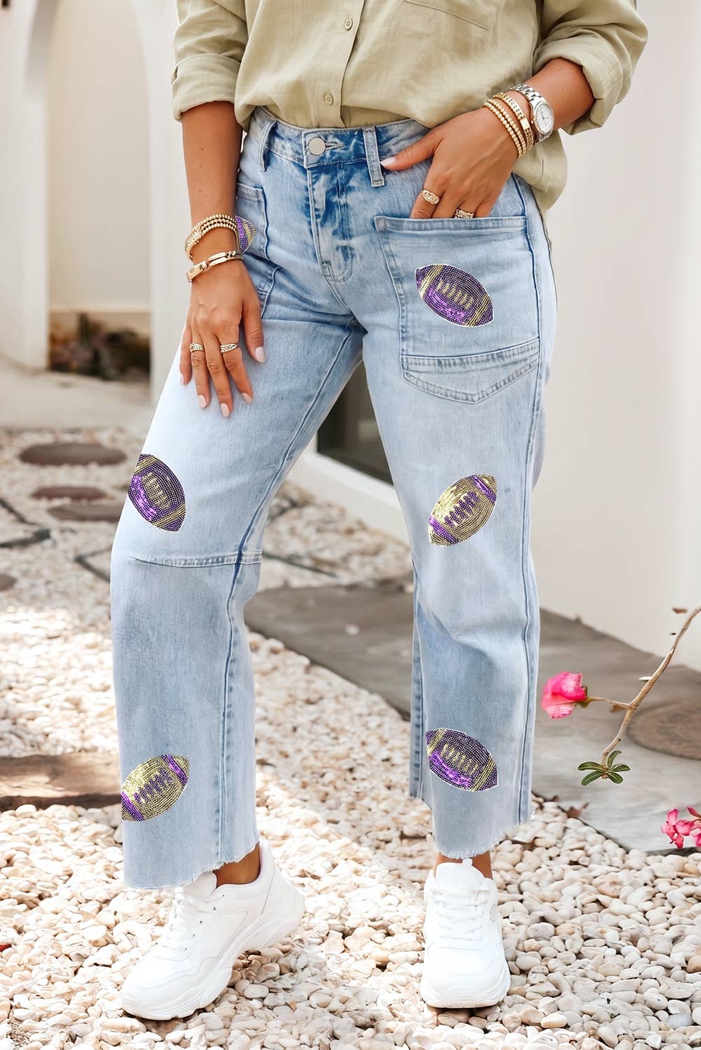 Game Day Sequin Patchwork Jeans