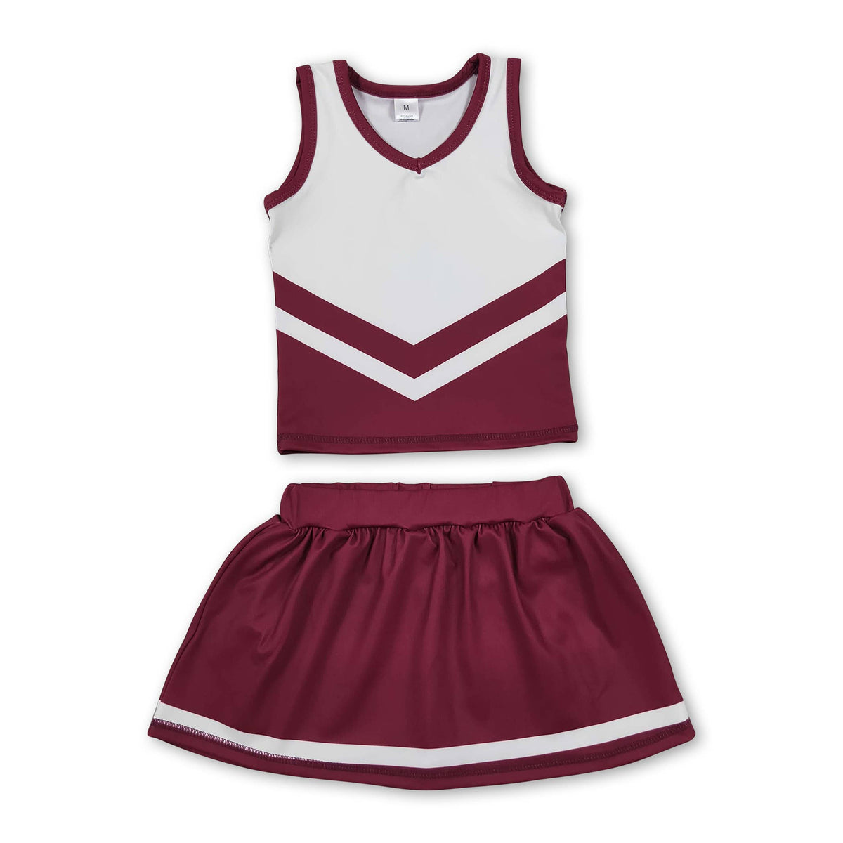 Sleeveless white blue top skirt girls team cheer active set: Blue gold / 7-8T