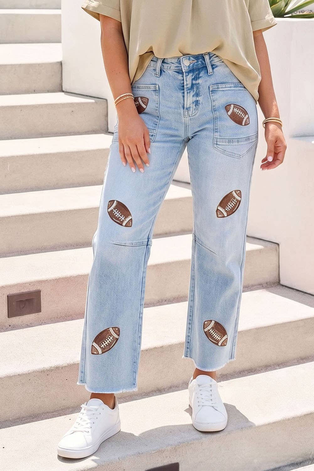 Game Day Real Sequin High Waist Patchwork Shift Jeans|S-4X: Brown Sequin / 10